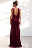 Velvet Spaghetti Straps Dusty Sage Bridesmaid Dress with Scarf