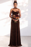 Velvet Spaghetti Straps Dusty Sage Bridesmaid Dress with Scarf