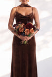 Velvet Spaghetti Straps Dusty Sage Bridesmaid Dress with Scarf