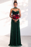 Velvet Spaghetti Straps Dusty Sage Bridesmaid Dress with Scarf