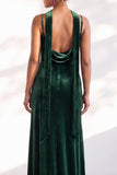 Velvet Spaghetti Straps Dusty Sage Bridesmaid Dress with Scarf