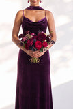 Velvet Spaghetti Straps Dusty Sage Bridesmaid Dress with Scarf