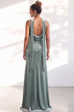 Velvet Spaghetti Straps Dusty Sage Bridesmaid Dress with Scarf