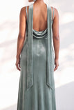 Velvet Spaghetti Straps Dusty Sage Bridesmaid Dress with Scarf