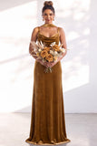Velvet Spaghetti Straps Dusty Sage Bridesmaid Dress with Scarf
