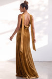 Velvet Spaghetti Straps Dusty Sage Bridesmaid Dress with Scarf