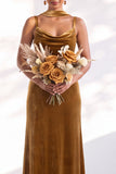 Velvet Spaghetti Straps Dusty Sage Bridesmaid Dress with Scarf