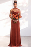 Velvet Spaghetti Straps Dusty Sage Bridesmaid Dress with Scarf