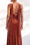 Velvet Spaghetti Straps Dusty Sage Bridesmaid Dress with Scarf