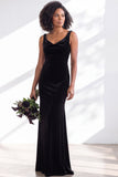 Golden Brown Scoop Neck Mermaid Velvet Bridesmaid Dress
