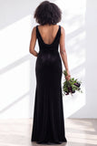 Golden Brown Scoop Neck Mermaid Velvet Bridesmaid Dress