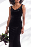 Golden Brown Scoop Neck Mermaid Velvet Bridesmaid Dress