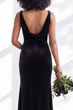 Golden Brown Scoop Neck Mermaid Velvet Bridesmaid Dress