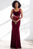 Golden Brown Scoop Neck Mermaid Velvet Bridesmaid Dress