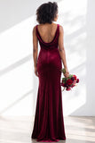 Golden Brown Scoop Neck Mermaid Velvet Bridesmaid Dress