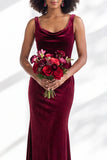 Golden Brown Scoop Neck Mermaid Velvet Bridesmaid Dress