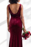 Golden Brown Scoop Neck Mermaid Velvet Bridesmaid Dress