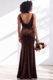 Golden Brown Scoop Neck Mermaid Velvet Bridesmaid Dress