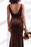 Golden Brown Scoop Neck Mermaid Velvet Bridesmaid Dress