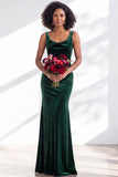 Golden Brown Scoop Neck Mermaid Velvet Bridesmaid Dress
