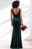 Golden Brown Scoop Neck Mermaid Velvet Bridesmaid Dress