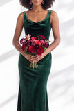 Golden Brown Scoop Neck Mermaid Velvet Bridesmaid Dress