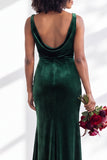 Golden Brown Scoop Neck Mermaid Velvet Bridesmaid Dress
