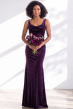 Golden Brown Scoop Neck Mermaid Velvet Bridesmaid Dress