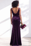 Golden Brown Scoop Neck Mermaid Velvet Bridesmaid Dress
