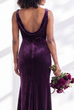 Golden Brown Scoop Neck Mermaid Velvet Bridesmaid Dress
