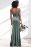 Golden Brown Scoop Neck Mermaid Velvet Bridesmaid Dress