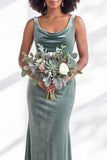 Golden Brown Scoop Neck Mermaid Velvet Bridesmaid Dress