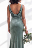 Golden Brown Scoop Neck Mermaid Velvet Bridesmaid Dress