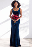 Golden Brown Scoop Neck Mermaid Velvet Bridesmaid Dress