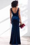 Golden Brown Scoop Neck Mermaid Velvet Bridesmaid Dress