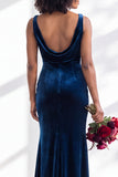 Golden Brown Scoop Neck Mermaid Velvet Bridesmaid Dress