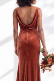 Golden Brown Scoop Neck Mermaid Velvet Bridesmaid Dress