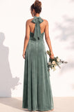 Halter Velvet A Line Navy Bridesmaid Dress