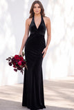 Terracotta Halter Twist Front Mermaid Velvet Bridesmaid Dress