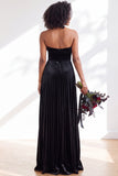 Strapless Velvet Pleated A Line Dark Green Bridesmaid Dress