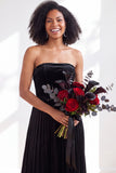 Strapless Velvet Pleated A Line Dark Green Bridesmaid Dress
