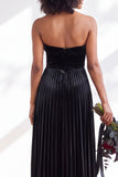 Strapless Velvet Pleated A Line Dark Green Bridesmaid Dress