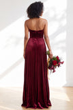 Strapless Velvet Pleated A Line Dark Green Bridesmaid Dress