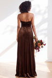 Strapless Velvet Pleated A Line Dark Green Bridesmaid Dress