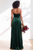 Strapless Velvet Pleated A Line Dark Green Bridesmaid Dress