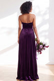 Strapless Velvet Pleated A Line Dark Green Bridesmaid Dress