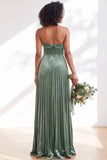 Strapless Velvet Pleated A Line Dark Green Bridesmaid Dress