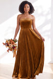 Strapless Velvet Pleated A Line Dark Green Bridesmaid Dress