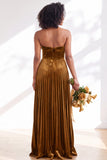 Strapless Velvet Pleated A Line Dark Green Bridesmaid Dress