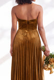 Strapless Velvet Pleated A Line Dark Green Bridesmaid Dress